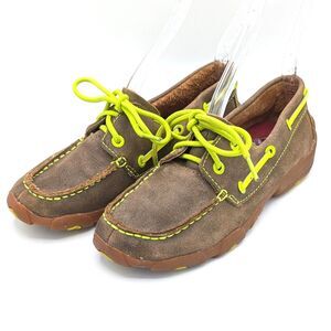 Twisted X Youth 2.5 M Moccasin Chukka Shoe Brown Leather w/ Neon Yellow Accents